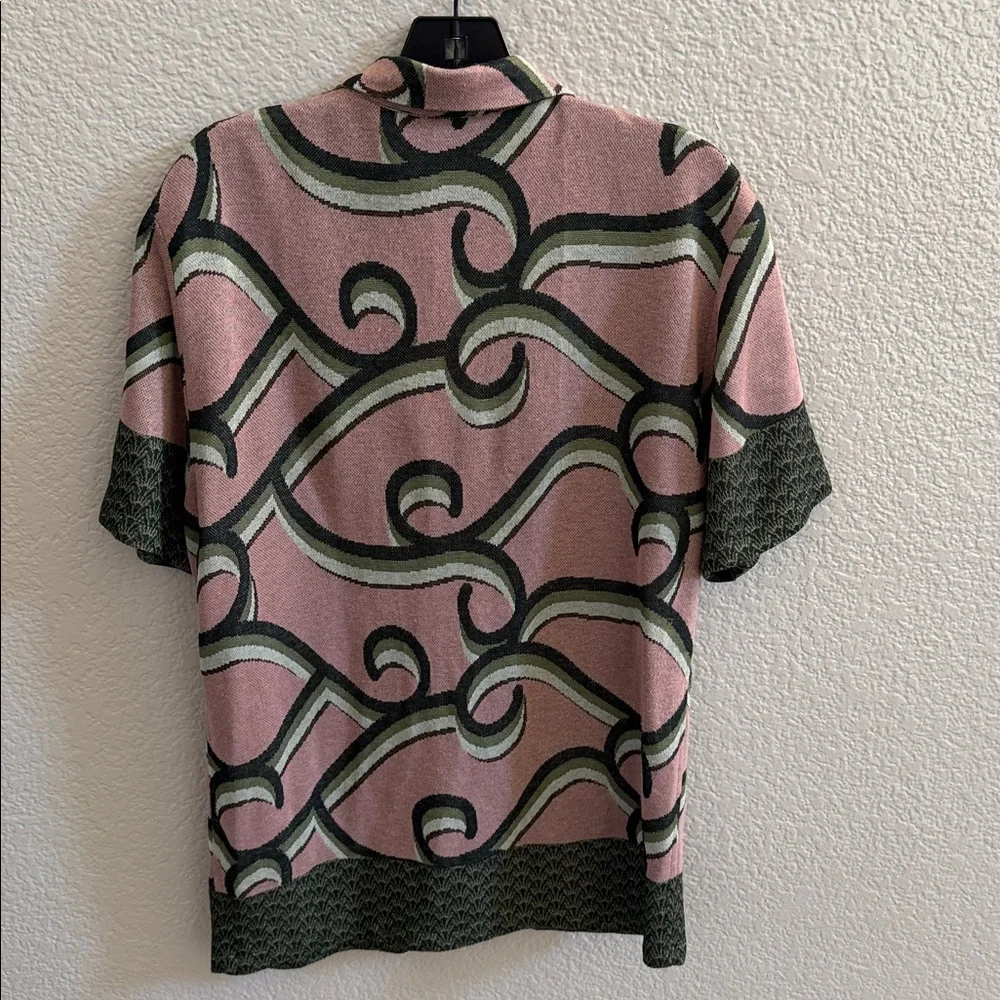 Scotch & Soda Jacquard Knit Button Up Lightweight Green Shirt Size Small - Picture 5 of 8